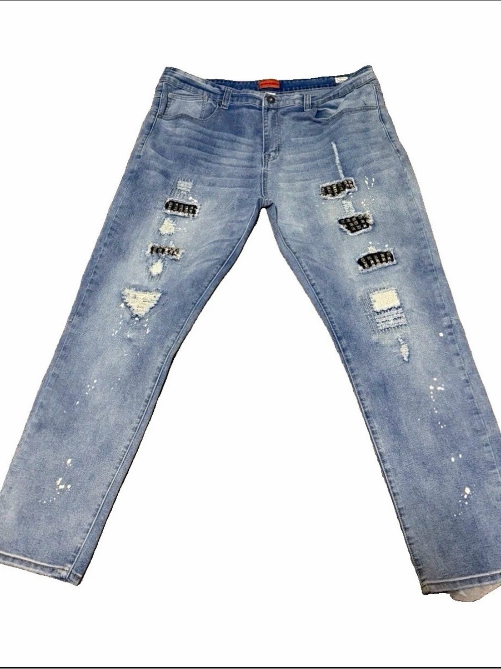 Men's Slim Straight Light Blue Distressed Jeans